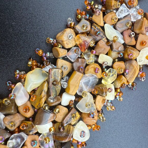 Handmade Artisan Bracelet Natural Stone Chunky Beaded Design Unique Earthy Tones - Picture 3 of 11